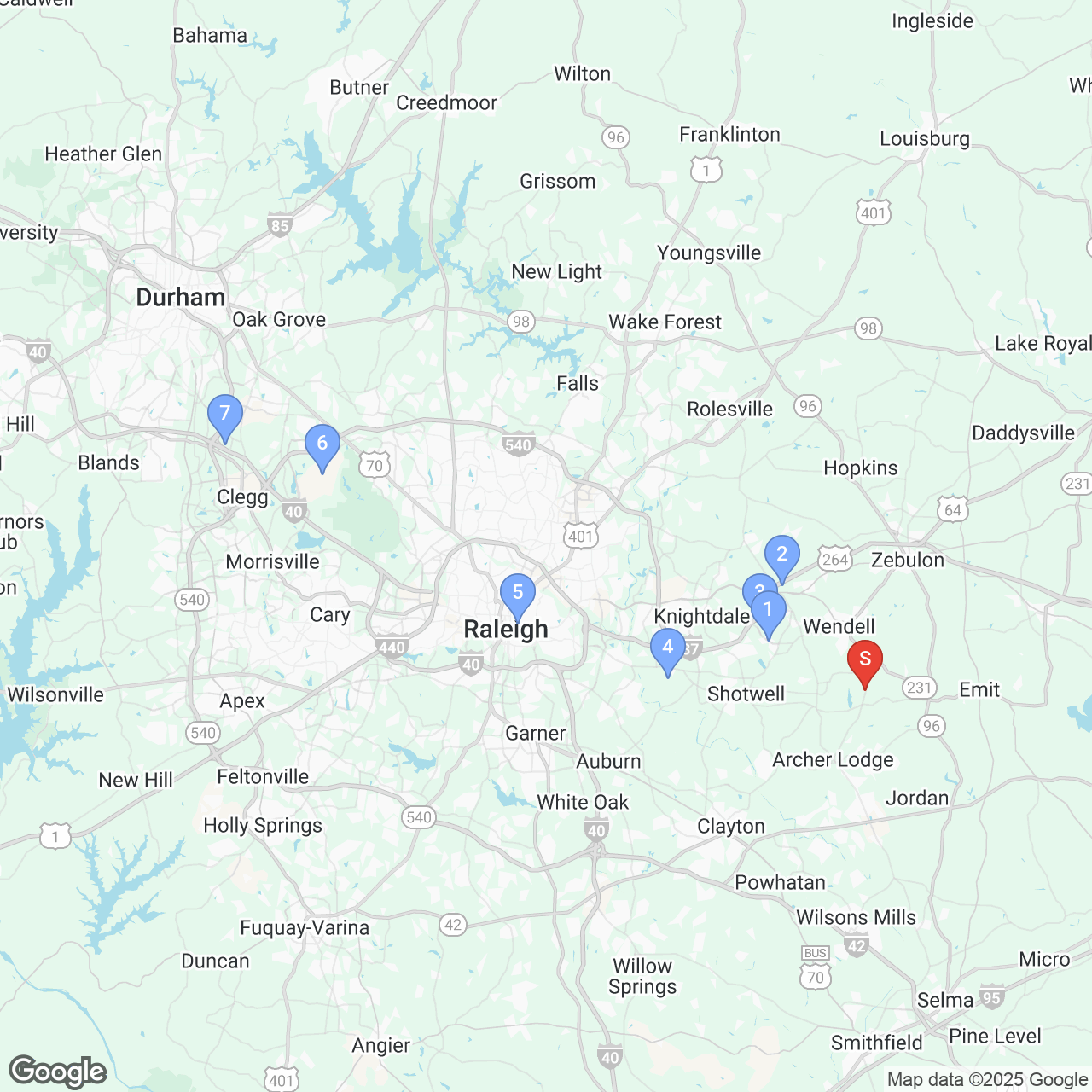 Proximity map showing 3701–2940 Wendell Rd, Wendell, NC 27591 and nearby locations